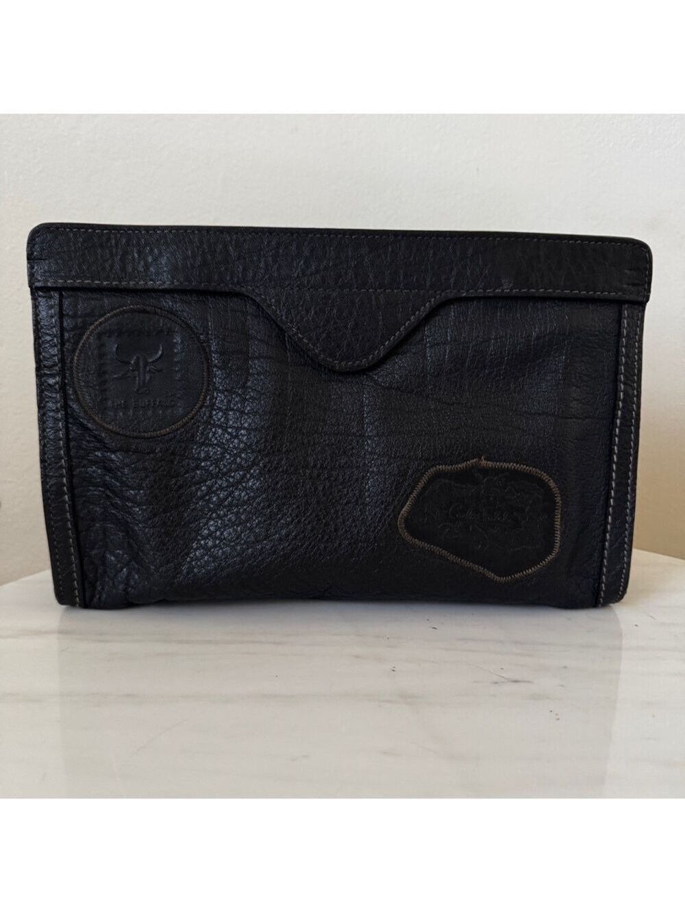 Vintage Carlos Falchi Black Buffalo Leather Clutch